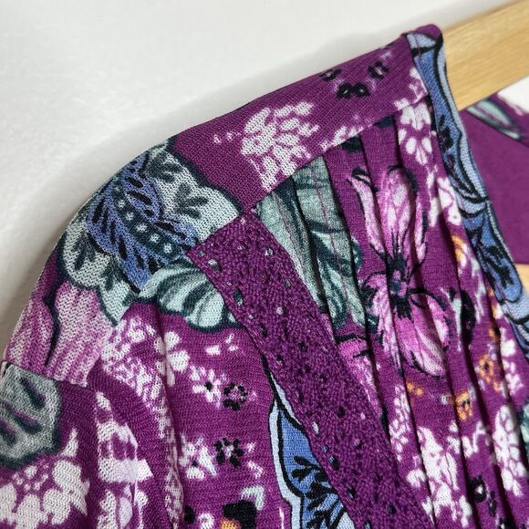 Style & Co Floral Ruffled Peasant Top Pink Womens Size 2X Boho Colorful Mesh - Picture 3 of 8